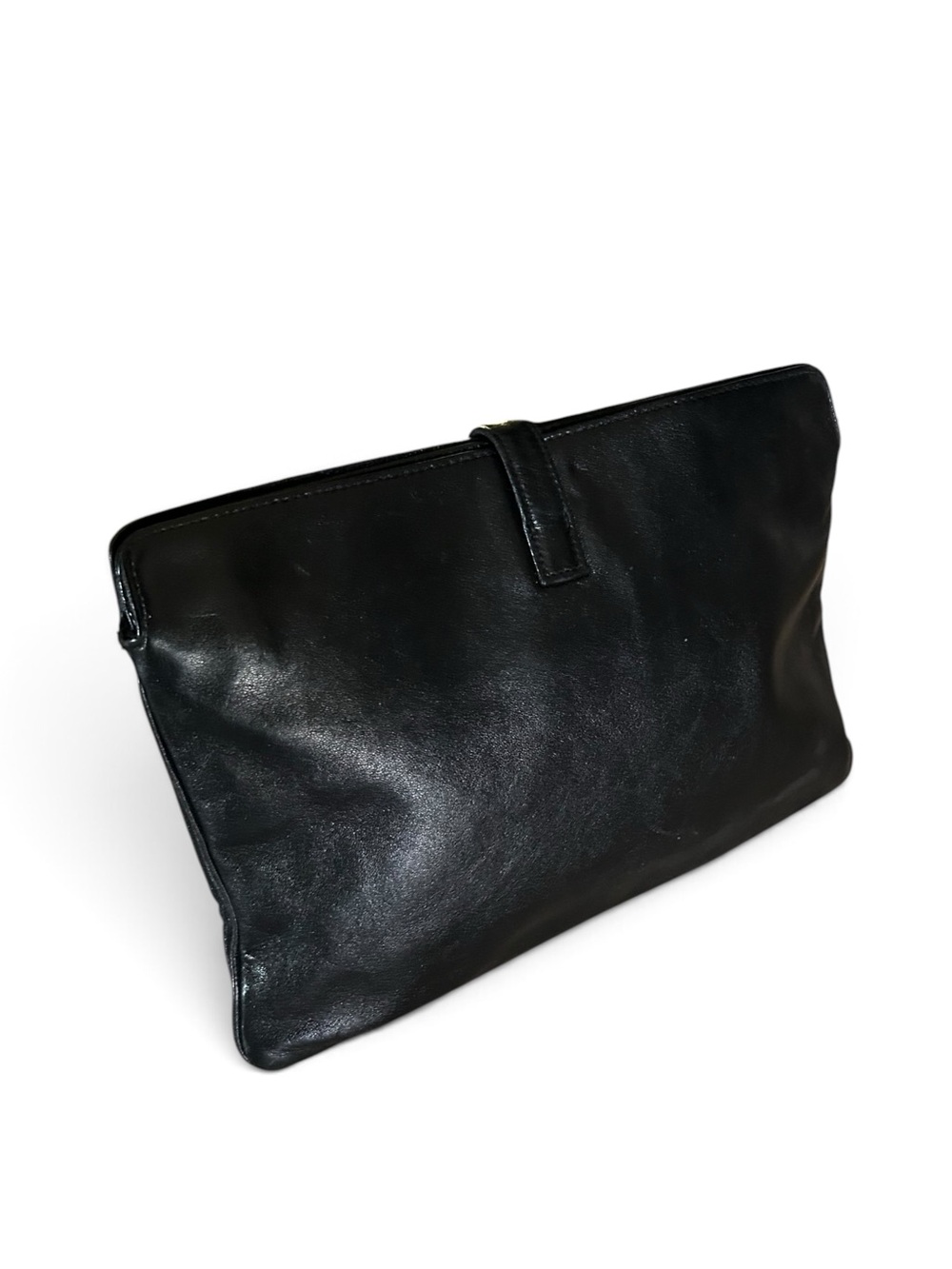 Black Leather Clutch with Gold Hardware - Picture 6 of 8
